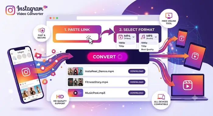 Instagram video converter, Convert Instagram to MP4 free, Instagram link converter online, Fast Instagram converter, Change media format online