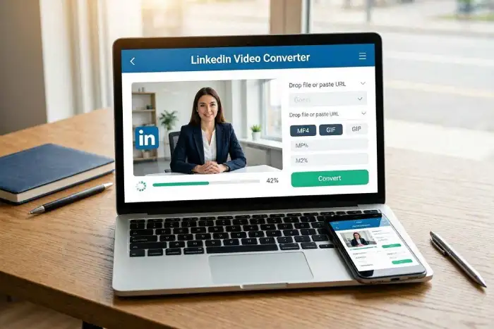 LinkedIn video converter, Convert LinkedIn to MP4 free, LinkedIn link converter online, Fast LinkedIn converter, Change media format online
